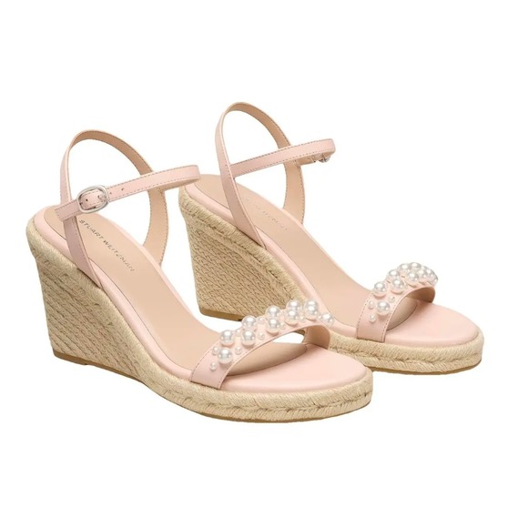 Stuart Weitzman Shoes - Stuart Weitzman Goldie Espadrille Wedge Sandals 9B Rosewater Pink, Pearl NWT Box